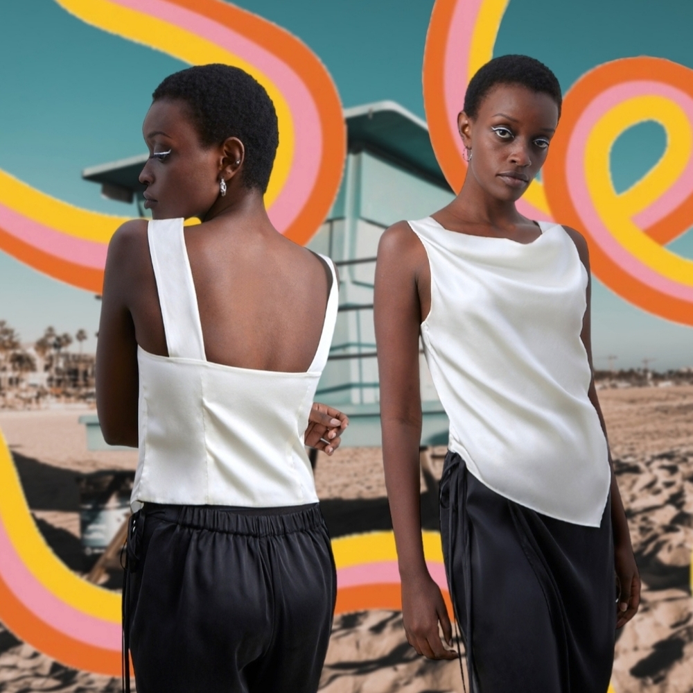 Silk Maison Draped Wide Strap Silk Camisole in Ivory Sz S - Small  NWT $109 MSRP